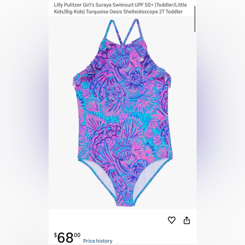 Lilly Pulitzer Girls Suraya UPF 50 One-Piece-Turquoise Oasis Shelleidoscope - Picture 10 of 10